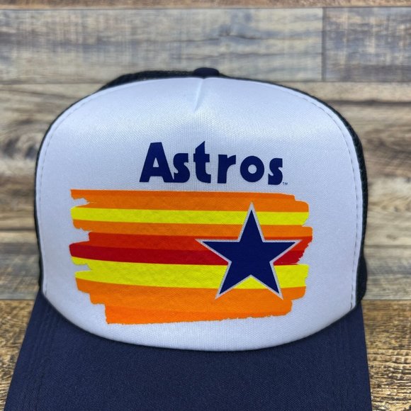 Houston Astros Mens Trucker Hat Navy Snapback Retro Logo Jeff Bagwell Ball Cap - Picture 3 of 8